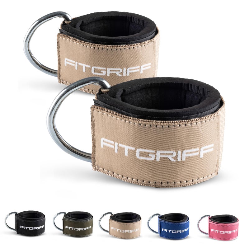 FitgriffÂ® Ankle Straps V2 for Cable Machine (2 Pieces) - Gym Workout Equipment - Leg Pulley Attachment, Kickback Straps (Sand) - Image 1